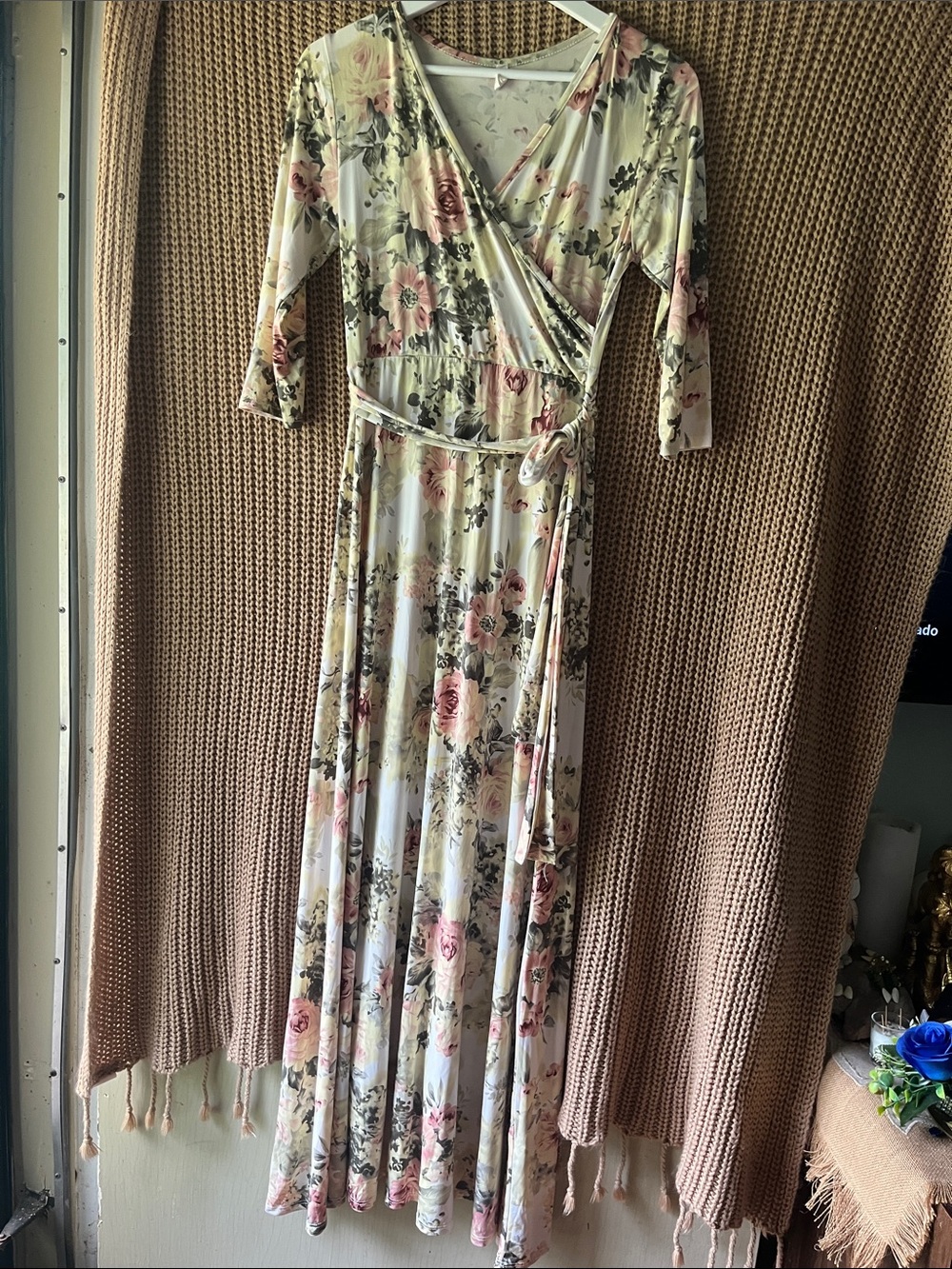Pinkblush Cream Maxi Wrap Dress with Pink Floral Print